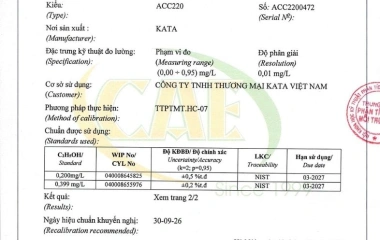 Giấy chứng nhận hiệu chuẩn máy đo nồng độ cồn KATA ACC220