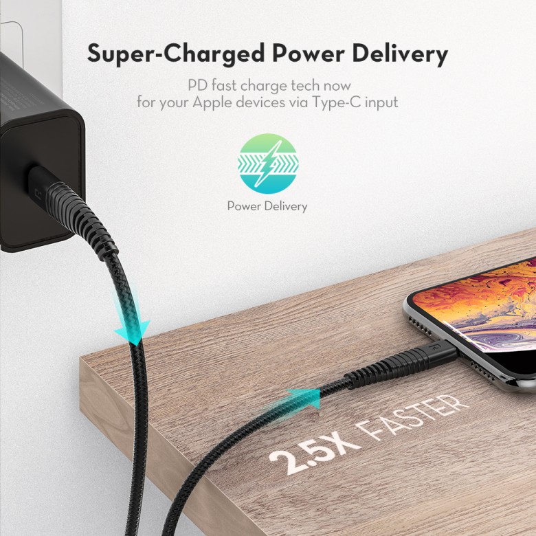 Cáp USB-C to Lightning Ravpower RP-CB020 1m - bện cước - MFi