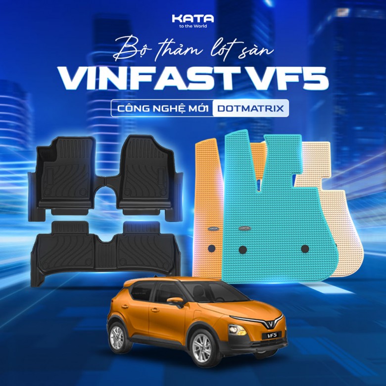 Thảm Lót Sàn Xe VF5 TPE Tràn Viền & PVC Vân Dotmatrix