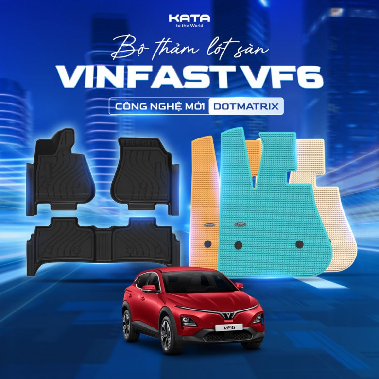 Thảm Lót Sàn Xe VF6 TPE Tràn Viền & PVC Vân Dotmatrix