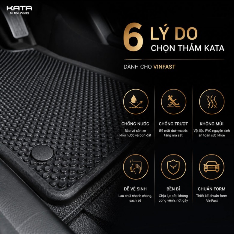 Thảm Lót Sàn Xe VF7 TPE Tràn Viền & PVC Vân Dotmatrix