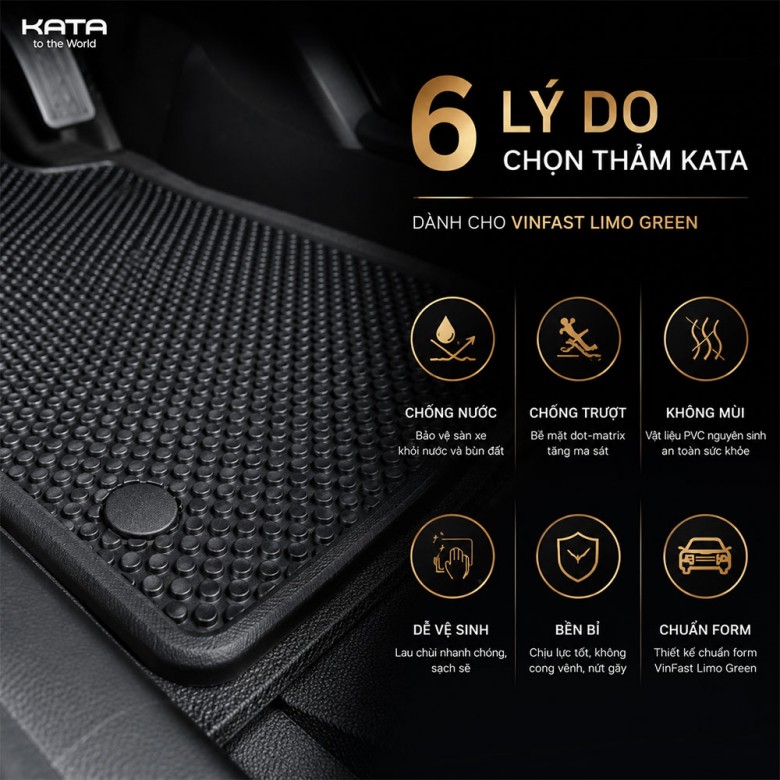 Thảm Lót Sàn Xe Limo Green TPE Tràn Viền & PVC Vân Dotmatrix 