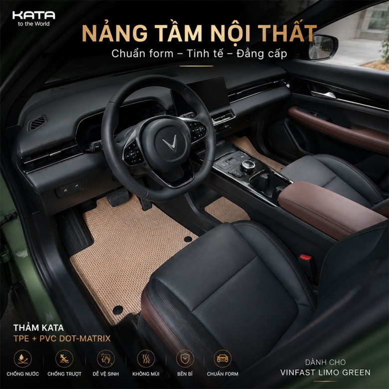 Thảm Lót Sàn Xe Limo Green TPE Tràn Viền & PVC Vân Dotmatrix 