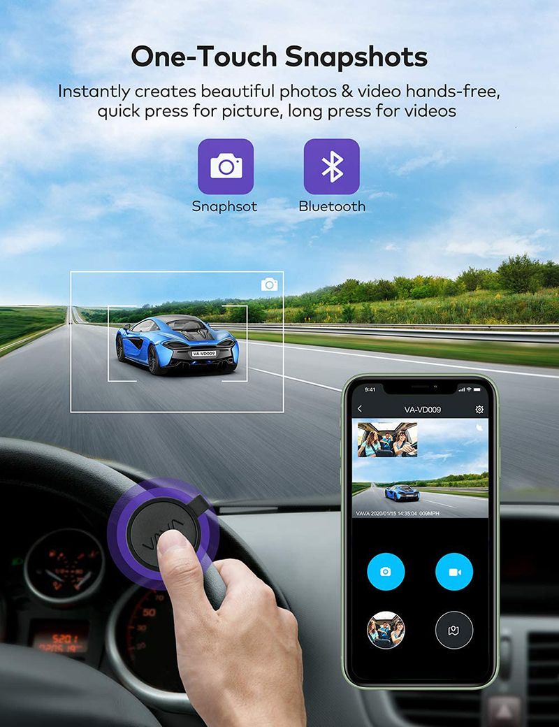 Nút chụp Snapshot, app VAVA Dash, quay 360 độ là tính năng thông minh của VAVA