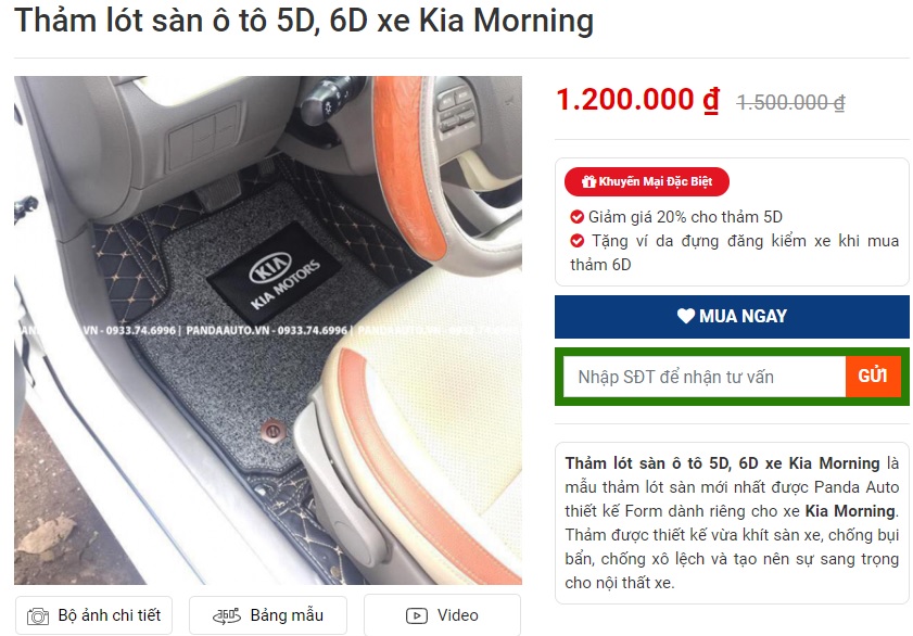 Giá thảm lót sàn xe Kia Morning 5D trên Panda Auto