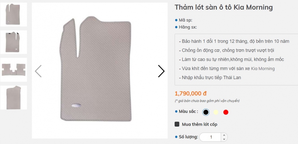 Giá thảm lót sàn xe Kia Morning bằng cao su Thái Lan tại Katavina