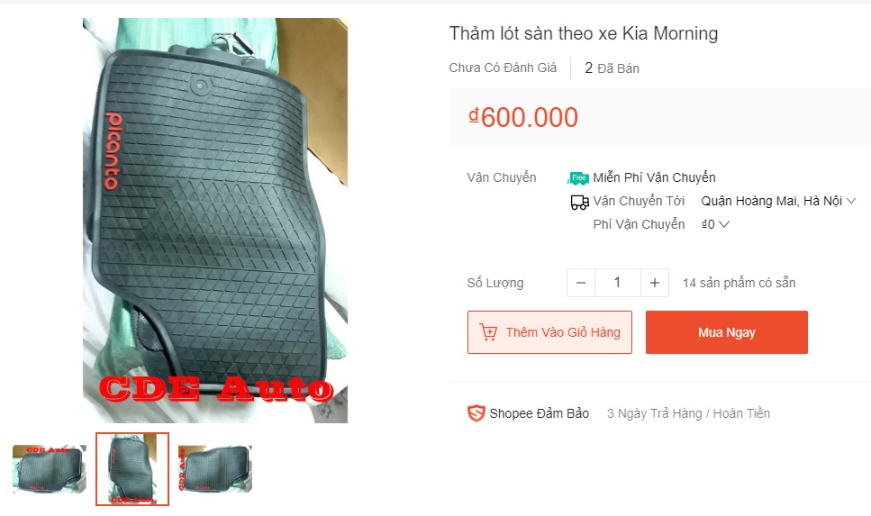 Giá thảm lót sàn xe Kia Moring bằng nhựa trên Shopee