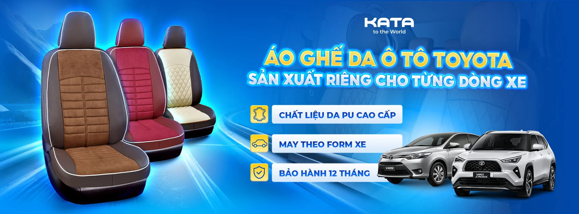 Áo ghế ô tô Toyota thương hiệu KATA có chất liệu bề đẹp