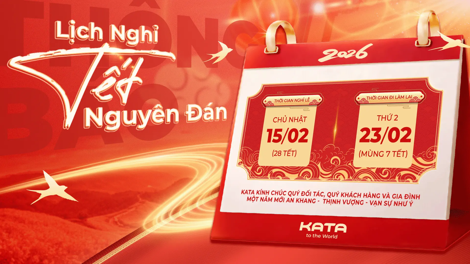 KATA thông báo Lịch Nghỉ Tết 2026