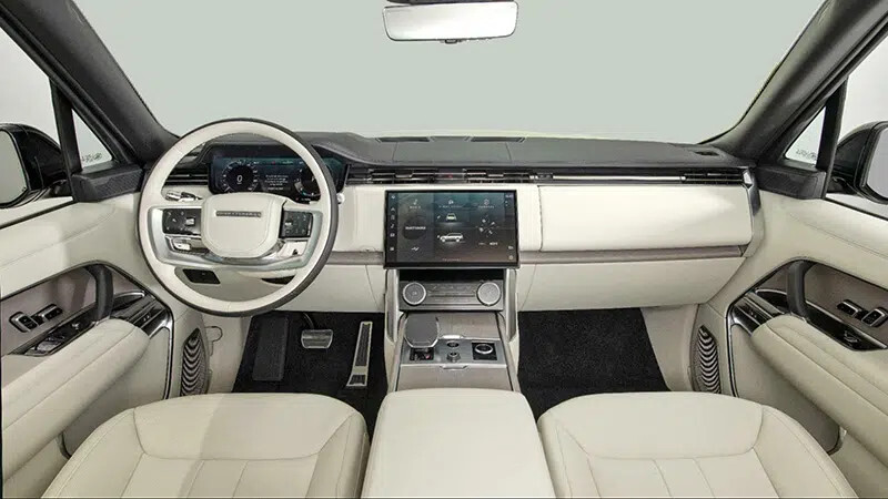 Range Rover 2023 sở hữu vô lăng 4 chấu bọc da, tích hợp các nút bấm tiện lợi