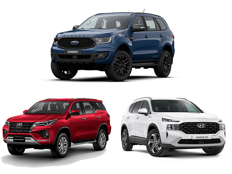 2021 Ford Everest, Toyota Fortuner và Hyundai Santa Fe 