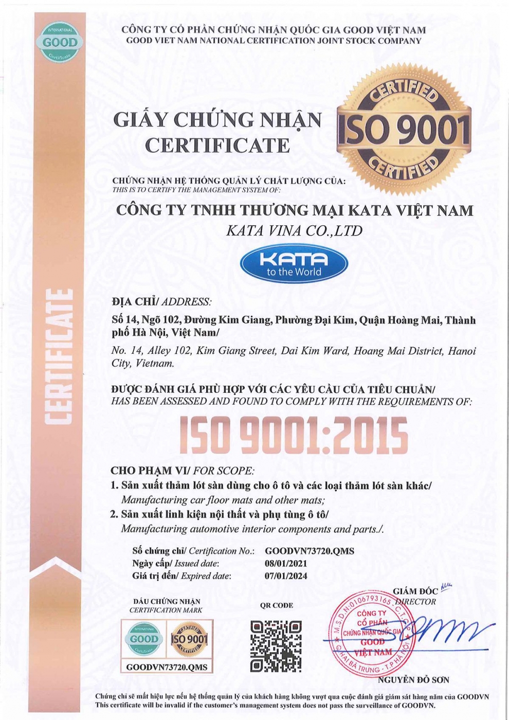 chứng chỉ iso