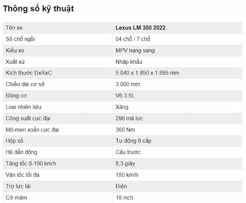 LEXUS LM 350 2021 4 chỗ
