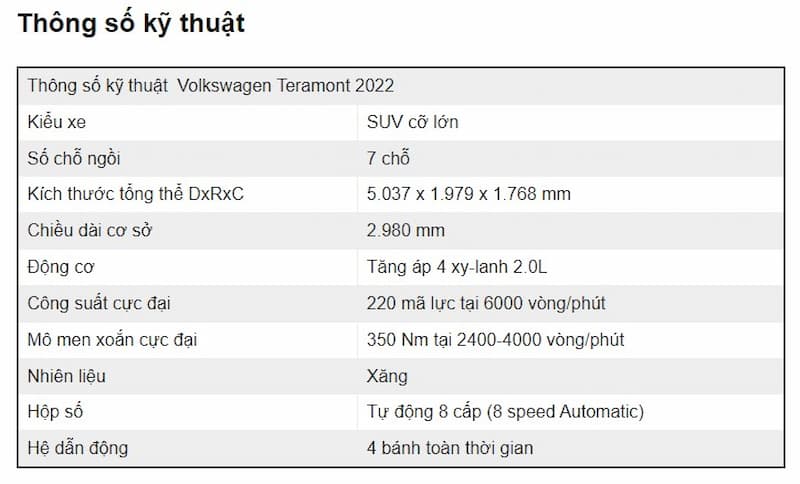 Động cơ vận hành đáng chú ý của Volkswagen Teramont X 2022